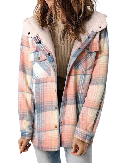 Skylar – Damen-Kapuzenmantel aus kariertem Flanell und Wollmischung