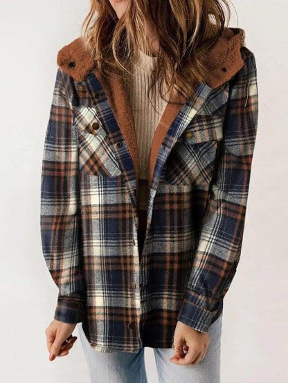 Skylar – Damen-Kapuzenmantel aus kariertem Flanell und Wollmischung