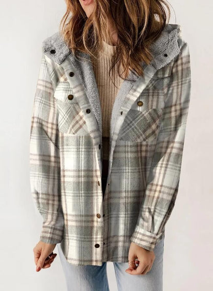 Skylar – Damen-Kapuzenmantel aus kariertem Flanell und Wollmischung