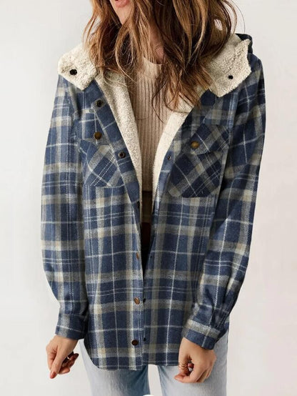Skylar – Damen-Kapuzenmantel aus kariertem Flanell und Wollmischung