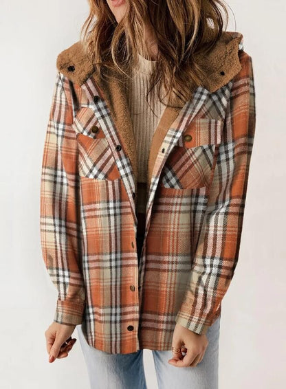 Skylar – Damen-Kapuzenmantel aus kariertem Flanell und Wollmischung
