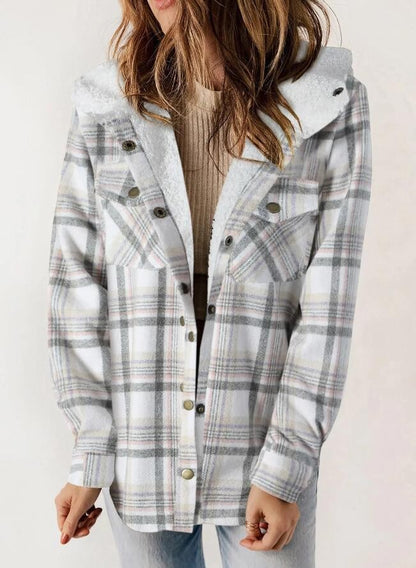 Skylar – Damen-Kapuzenmantel aus kariertem Flanell und Wollmischung