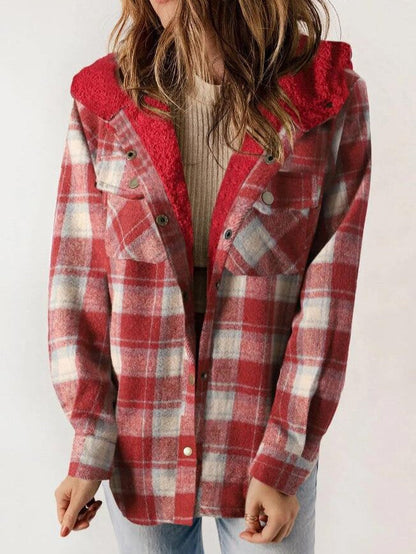 Skylar – Damen-Kapuzenmantel aus kariertem Flanell und Wollmischung