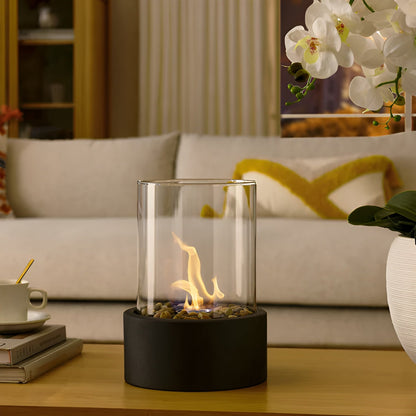 SleekFlame Tischkamin – Mini-Metallkamin mit Glaszylinder für den Innen- und Außenbereich 2