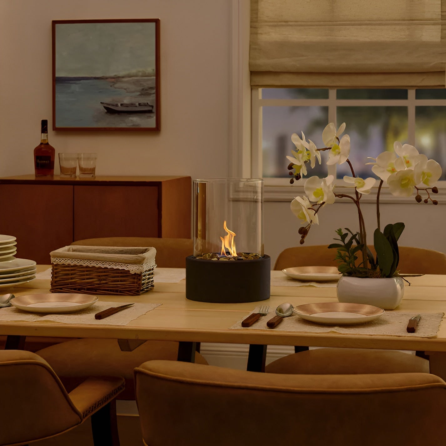 SleekFlame Tischkamin – Mini-Metallkamin mit Glaszylinder für den Innen- und Außenbereich 3