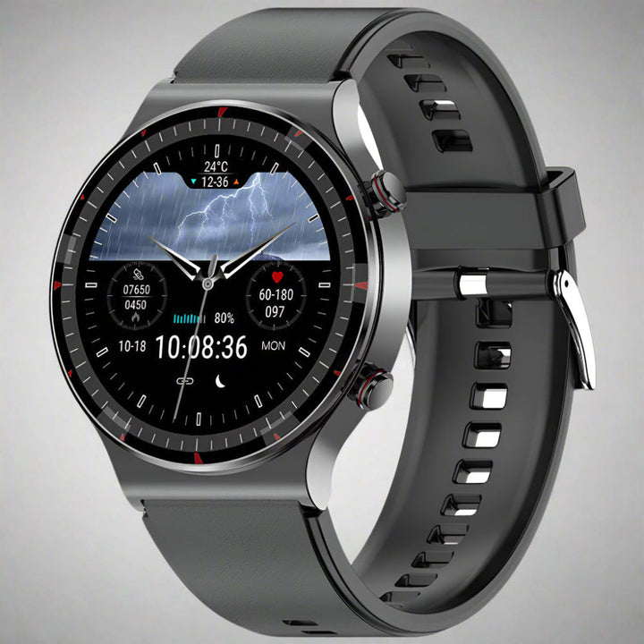 Smartwatch mit rundem Display, Fitness-Tracking, Herzfrequenzmessung und Benachrichtigungen 0