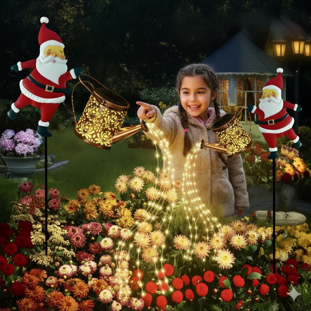 Solarbetriebene Weihnachtsmann-Gießkannen-Lichterkette – Weihnachtliche Lichterkette für den Außenbereich