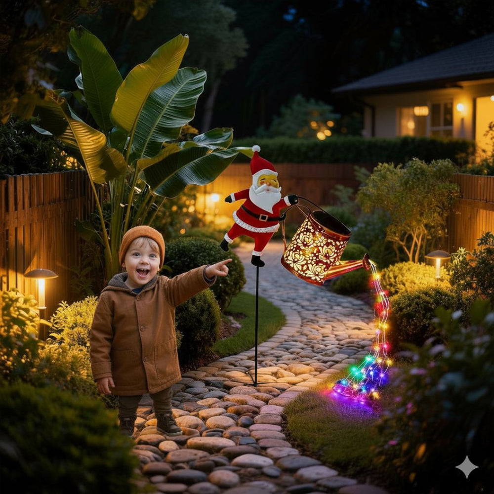 Solarbetriebene Weihnachtsmann-Gießkannen-Lichterkette – Weihnachtliche Lichterkette für den Außenbereich