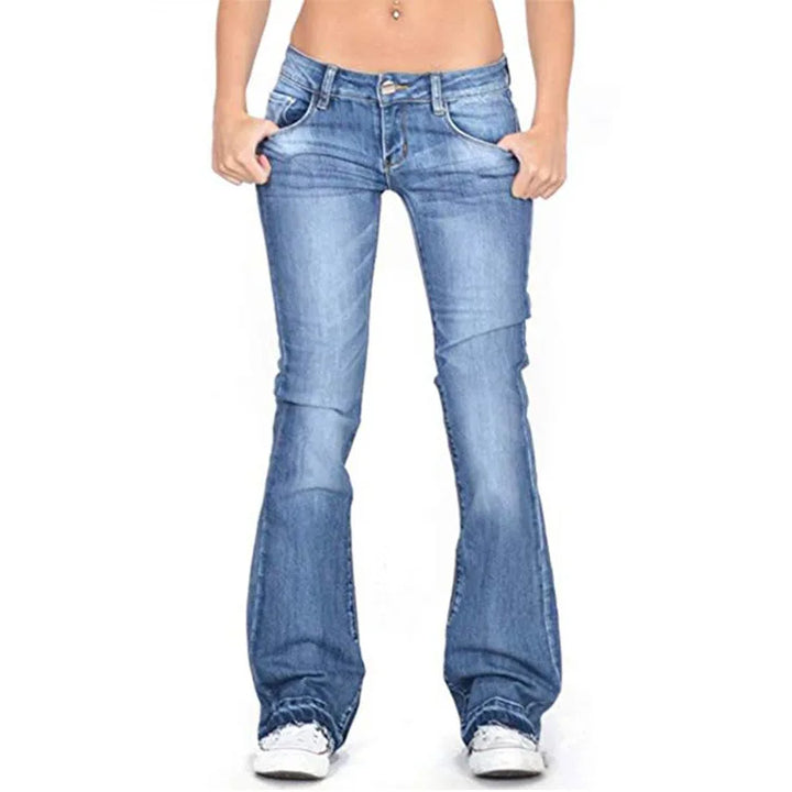 Damen Schmale Passform Niedrige Taille Hose | Ausgestelltes Bein