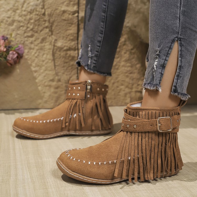 Stiefeletten Damen mit Flacher Sohle und Reißverschluss – Bequeme Cowboy Boots für Alltag und besondere Anlässe