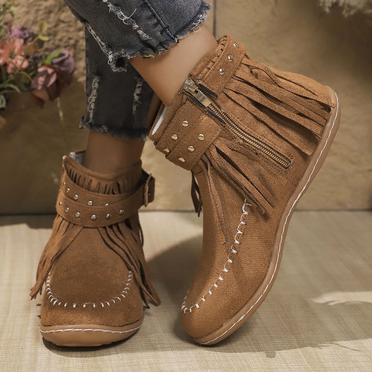 Stiefeletten Damen mit Flacher Sohle und Reißverschluss – Bequeme Cowboy Boots für Alltag und besondere Anlässe