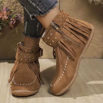 Stiefeletten Damen mit Flacher Sohle und Reißverschluss – Bequeme Cowboy Boots für Alltag und besondere Anlässe