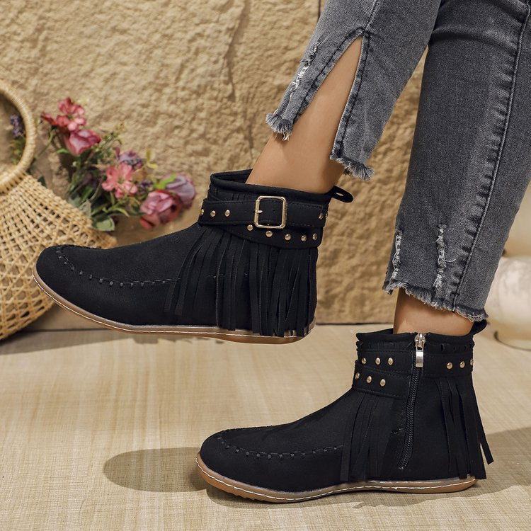Stiefeletten Damen mit Flacher Sohle und Reißverschluss – Bequeme Cowboy Boots für Alltag und besondere Anlässe