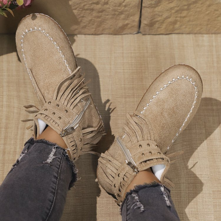 Stiefeletten Damen mit Flacher Sohle und Reißverschluss – Bequeme Cowboy Boots für Alltag und besondere Anlässe