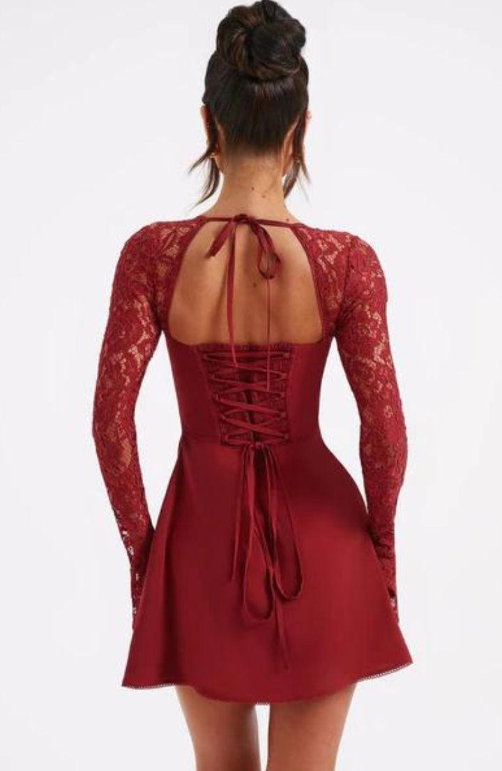 Amelie | Fest Minikleid mit Spitzenärmeln