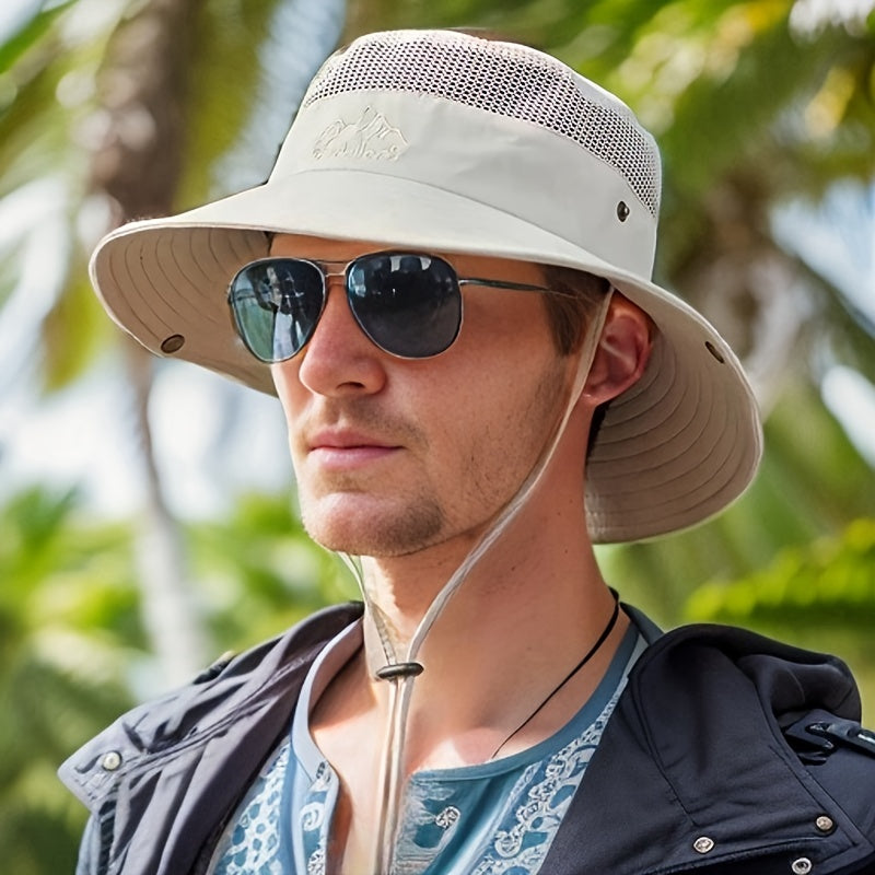 Stilvolle Outdoor-Haube für Herren mit UV-Schutz und verstellbarem Kordelzug – Atmungsaktive Freizeitmütze