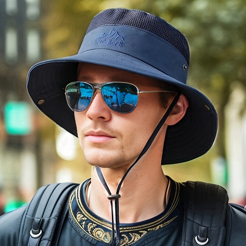 Stilvolle Outdoor-Haube für Herren mit UV-Schutz und verstellbarem Kordelzug – Atmungsaktive Freizeitmütze