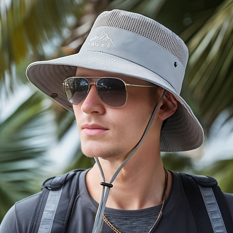 Stilvolle Outdoor-Haube für Herren mit UV-Schutz und verstellbarem Kordelzug – Atmungsaktive Freizeitmütze