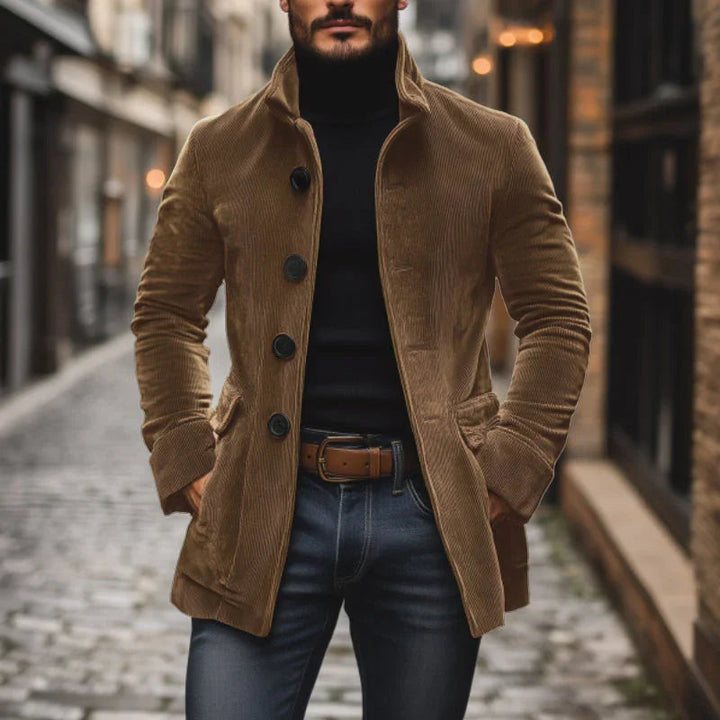 Tailored Fit Jacke für Herren mit hohem Kragen und Rippstruktur