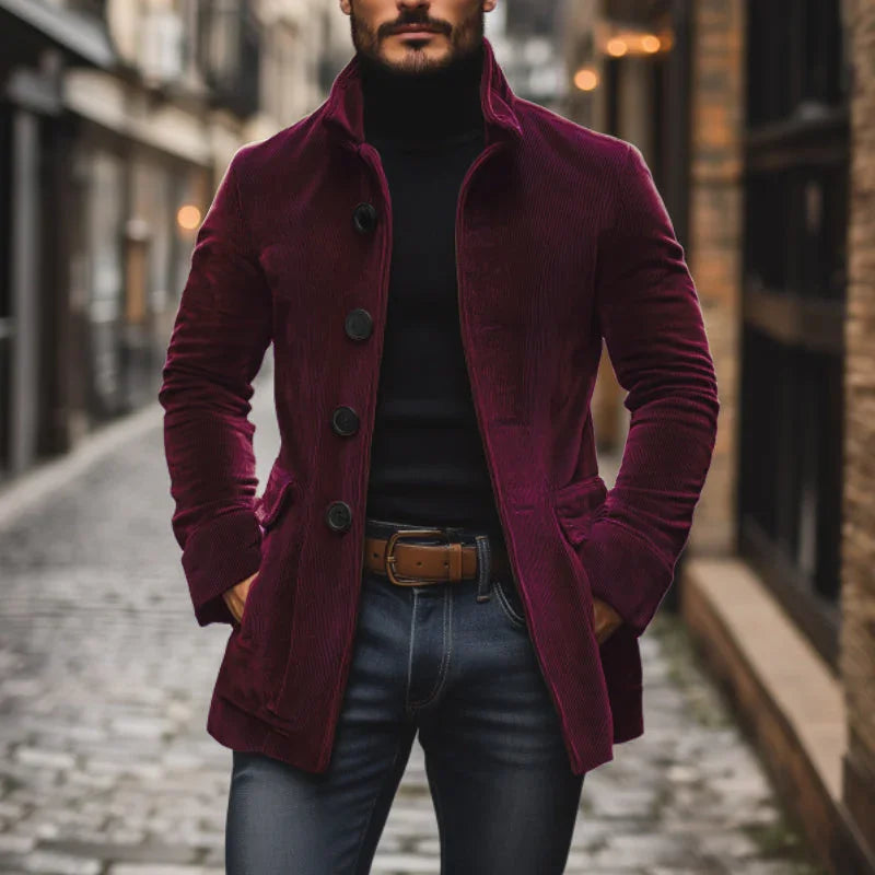 Tailored Fit Jacke für Herren mit hohem Kragen und Rippstruktur