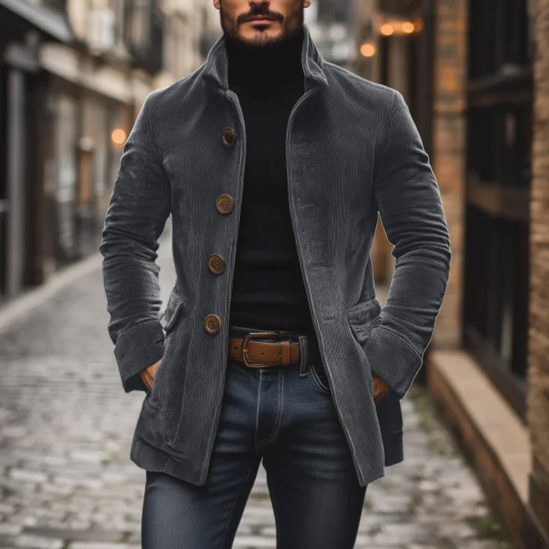 Tailored Fit Jacke für Herren mit hohem Kragen und Rippstruktur