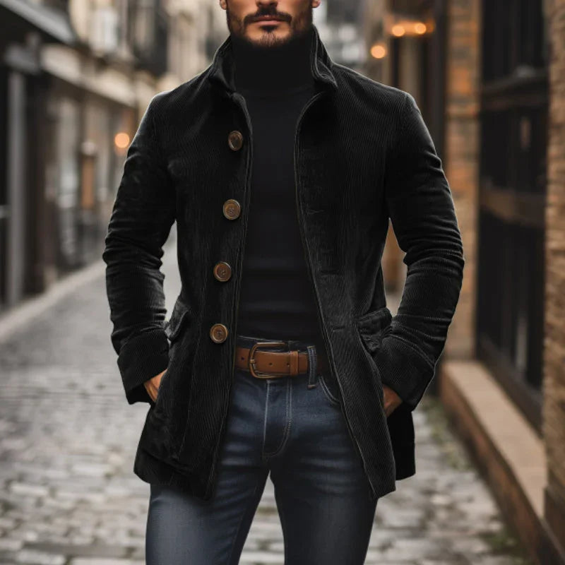 Tailored Fit Jacke für Herren mit hohem Kragen und Rippstruktur