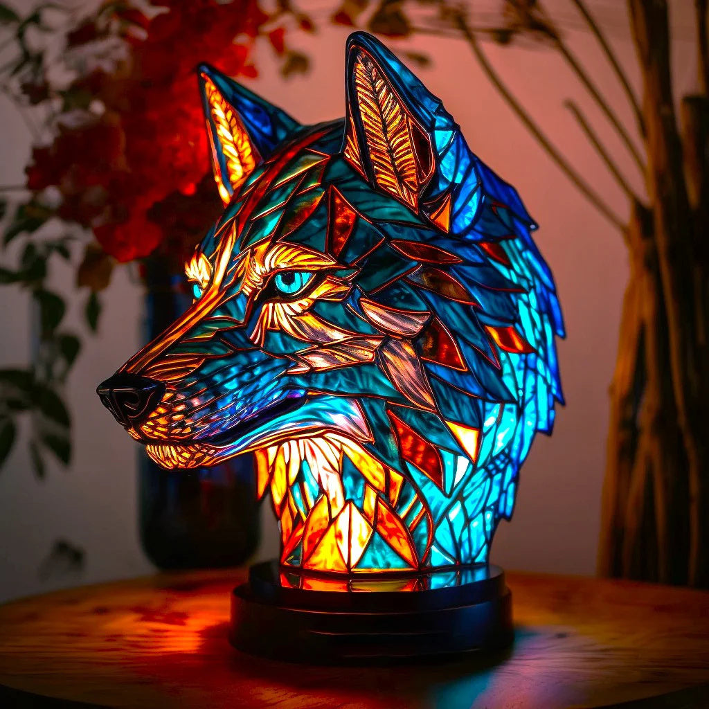 Tischlampe mit Tiermotiv, Buntglas 