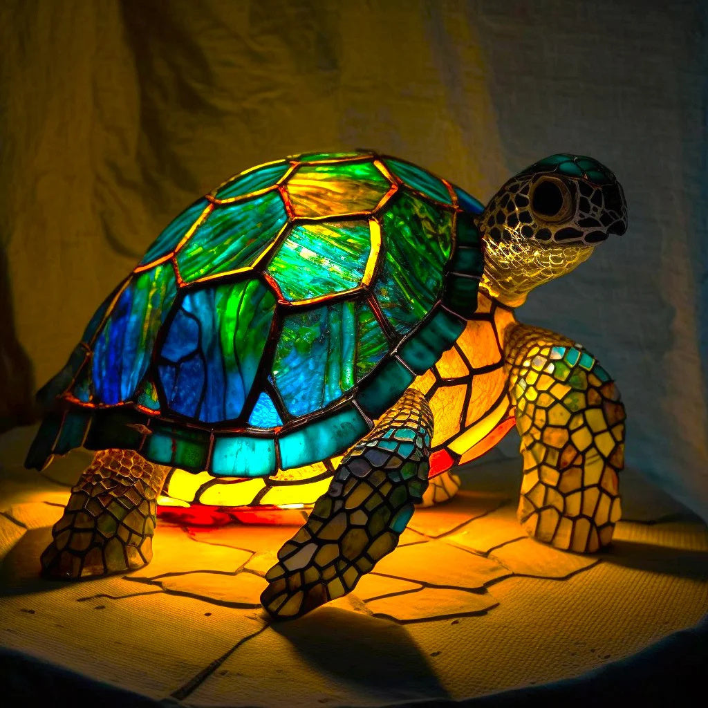 Tischlampe mit Tiermotiv, Buntglas 