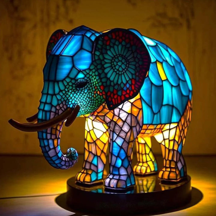 Tischlampe mit Tiermotiv, Buntglas 