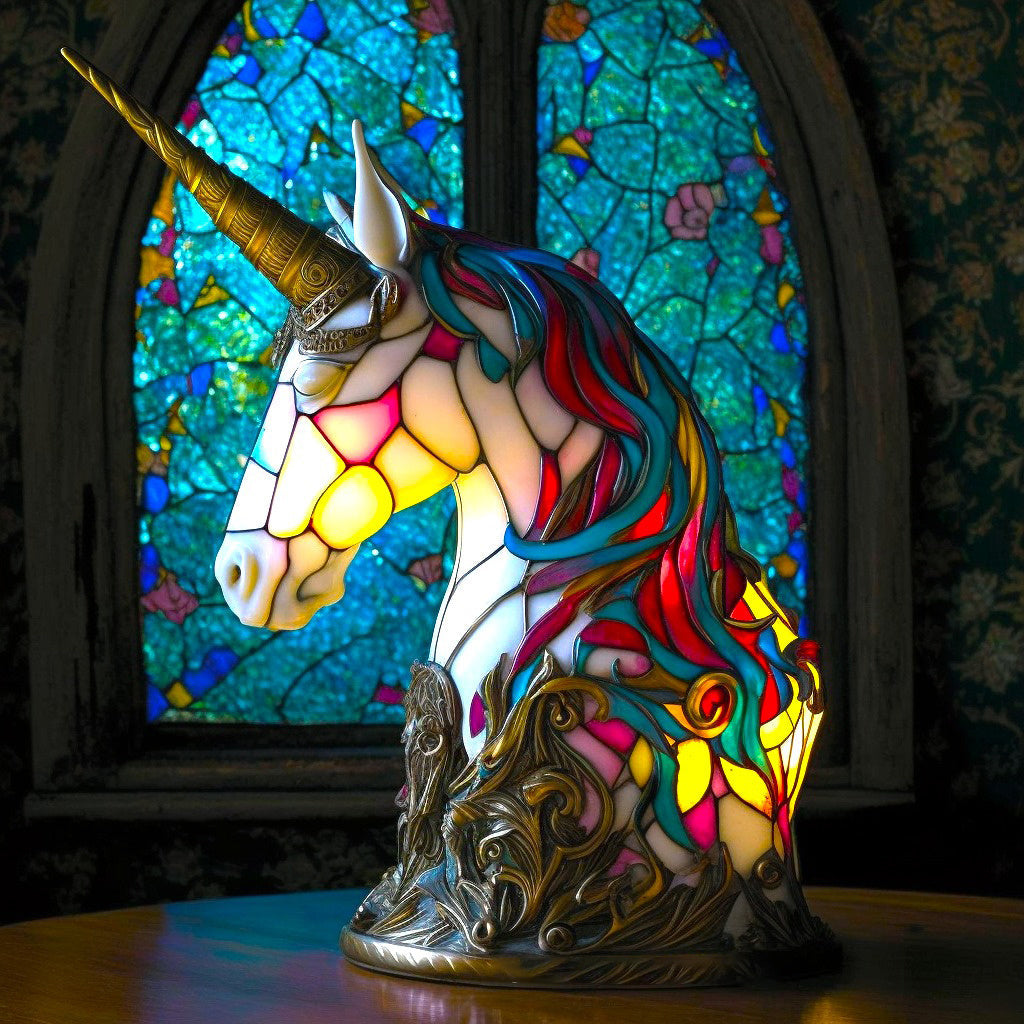 Tischlampe mit Tiermotiv, Buntglas 