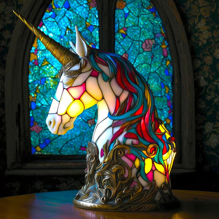 Tischlampe mit Tiermotiv, Buntglas 