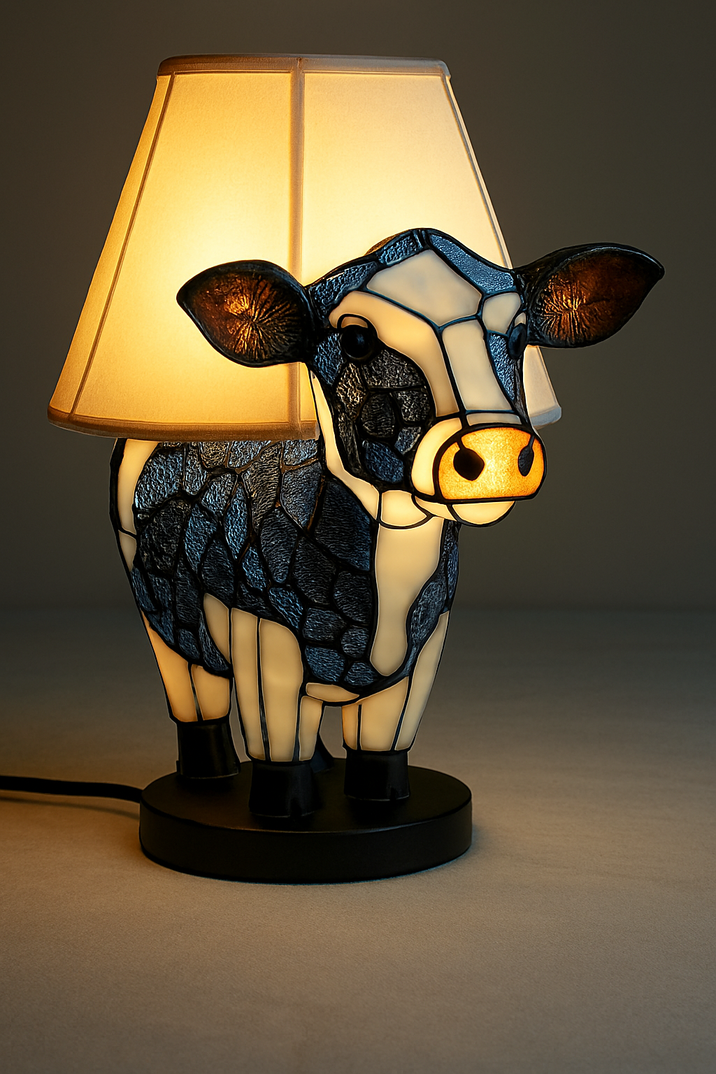 Tischlampe mit Tiermotiv, Buntglas 