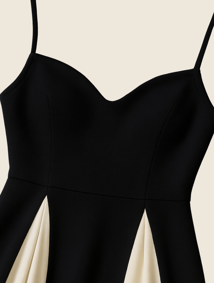 Damen Maxikleid | Schmale Passform mit Spaghettiträgern | Kontrastdesign | Eleganter Anlasslook