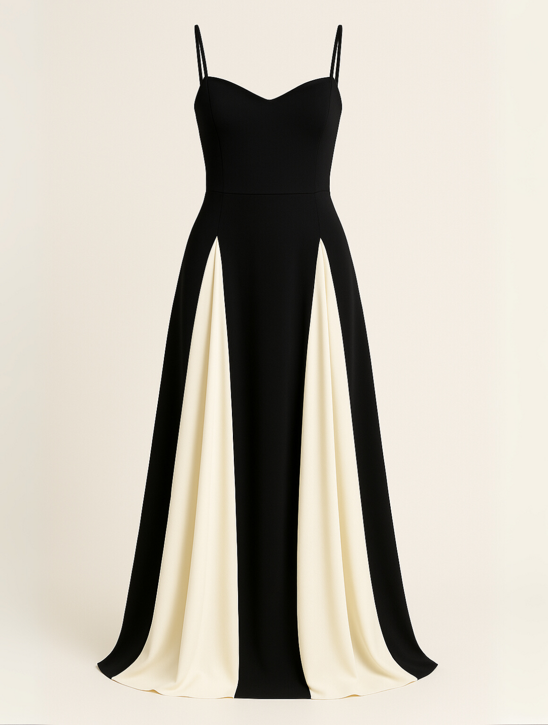 Damen Maxikleid | Schmale Passform mit Spaghettiträgern | Kontrastdesign | Eleganter Anlasslook