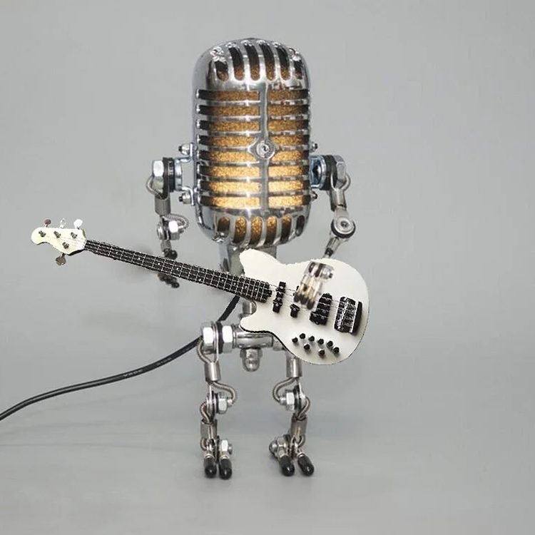 Vintage-Metall-Mikrofon-Roboter mit Gitarrenlampe 8