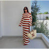 Abito da donna a maniche lunghe con maniche svasate a righe | Maxi