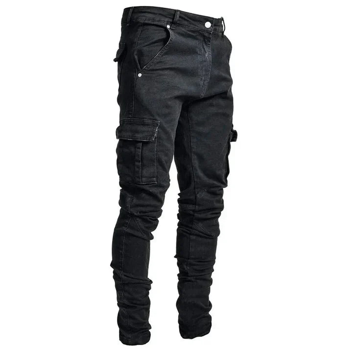 Schlank Passform Cargo-Jeans für Herren mit zahlreichen Taschen | Konisch zulaufendes Bein