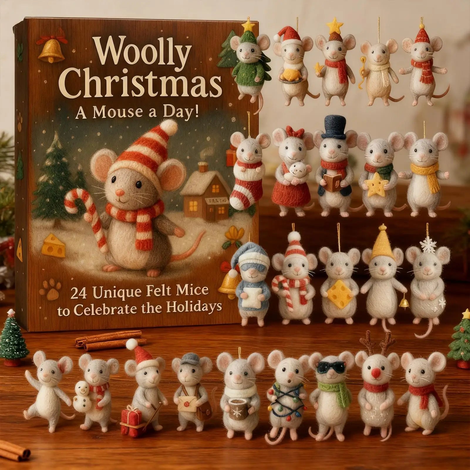 Weihnachts-Adventskalender 2025 mit Wollmäusen – 24-tägiges Set mit Filzmäusen und einer Überraschung 3