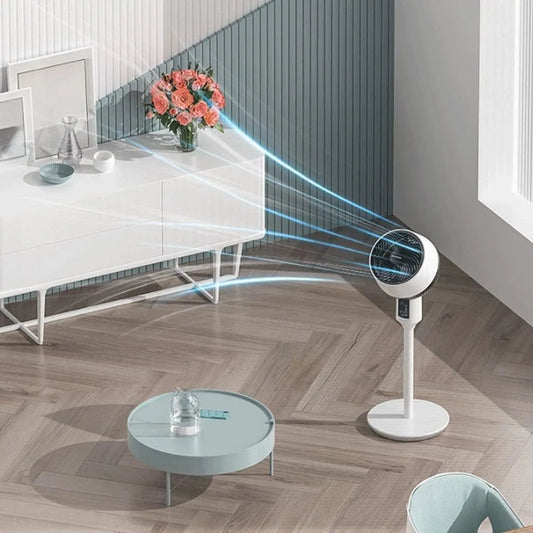 White pedestal fan with remote control