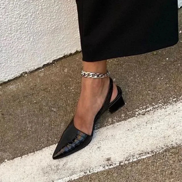 Damen Slingback Pumps mit Spitze | Blockabsatz