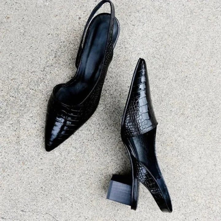 Damen Slingback Pumps mit Spitze | Blockabsatz