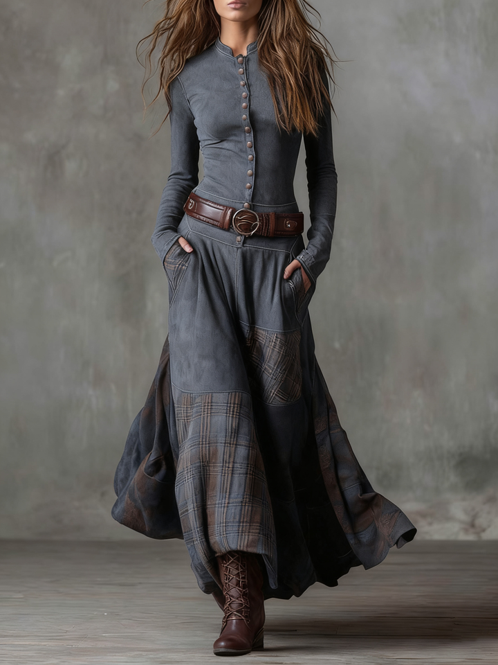 Elisa | Women's Suede Maxi Dress with Belt