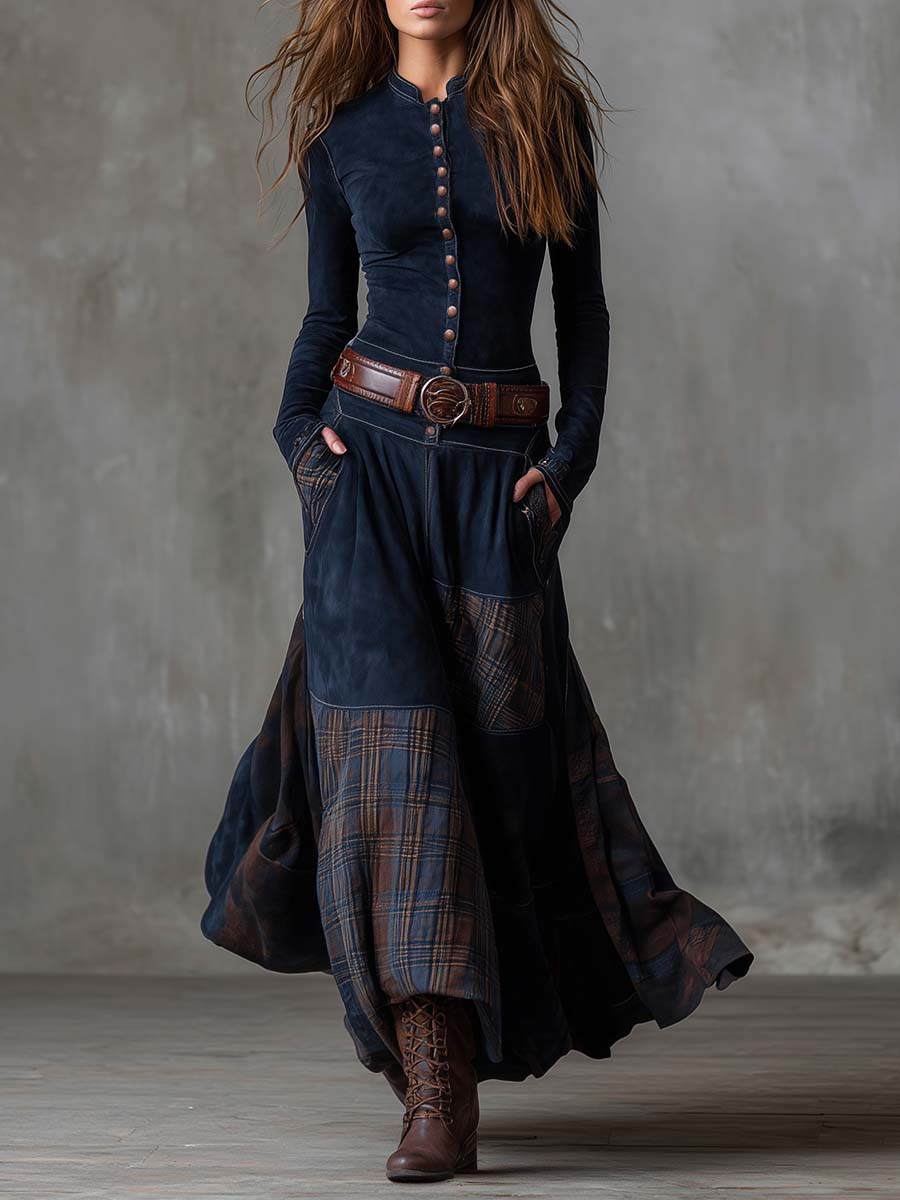 Elisa | Women's Suede Maxi Dress with Belt