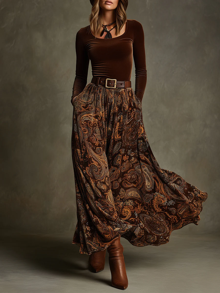 Marlowe | Women's Velvet Top and Paisley Maxi Skirt Set