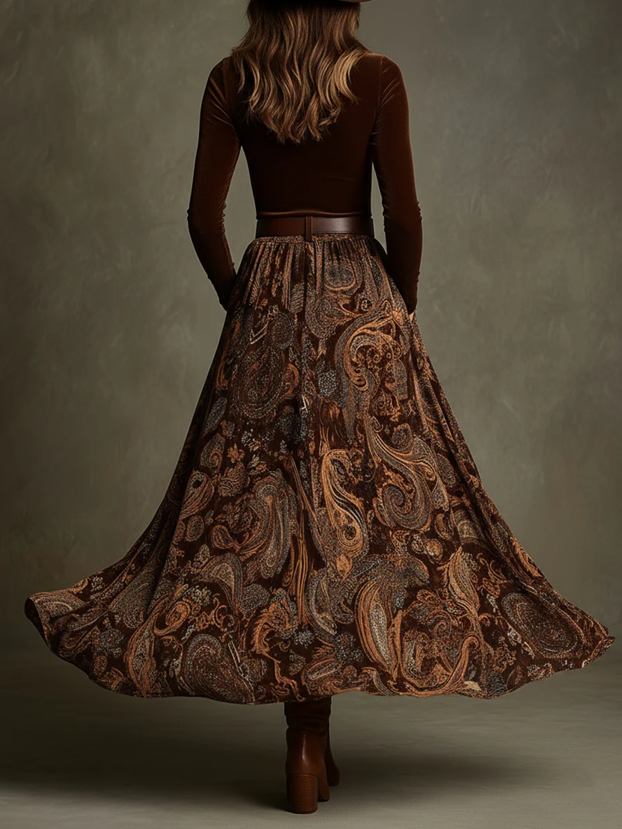 Marlowe | Women's Velvet Top and Paisley Maxi Skirt Set
