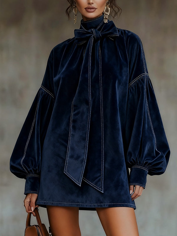 Odette | Women's Velvet Mini Dress with Bow