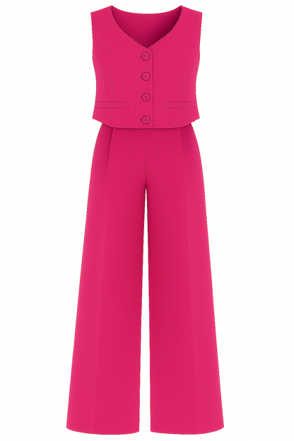 Zweiteiliges Set | Damenmode Sommer | V-Ausschnitt Top und Weite Hose