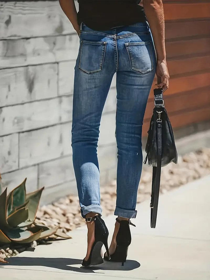 Damen Schmale Passform Hose mit Hoher Taille | Knopfleiste