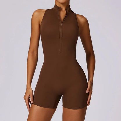 Ärmelloser Fitness Jumpsuit für Damen mit Reißverschluss