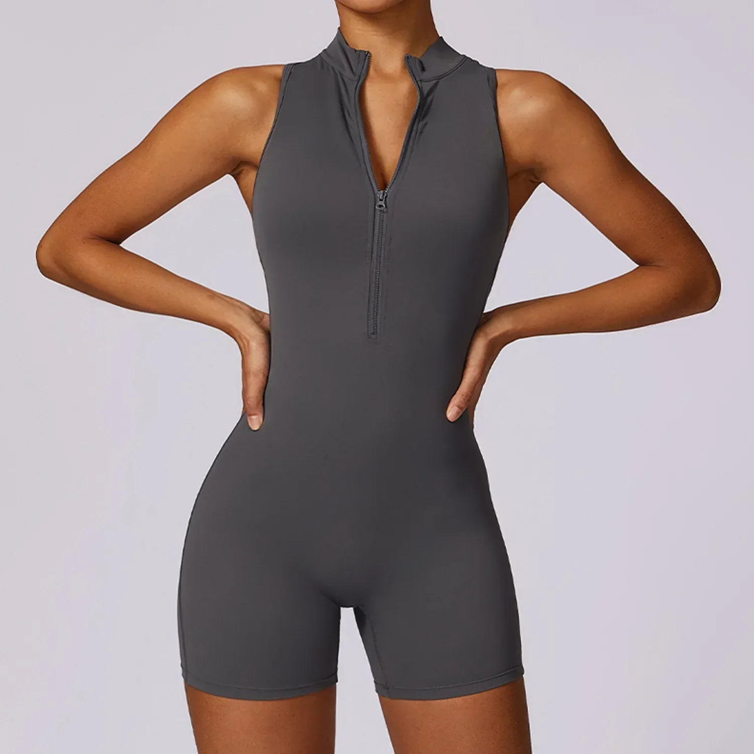 Ärmelloser Fitness Jumpsuit für Damen mit Reißverschluss